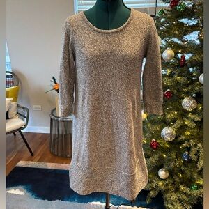 LOFT cotton knit 3/4 sleeve midi dress with ribbed cuffs and hem